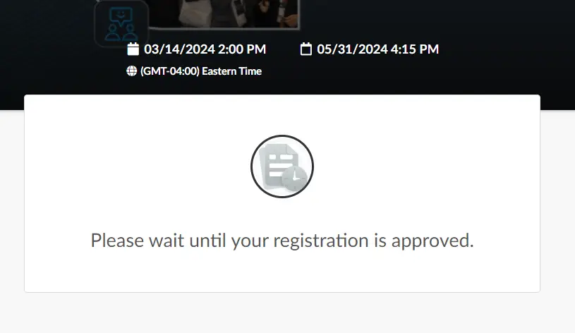 Screenshot showing the post-registration message