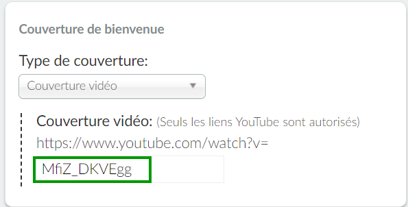 Vidéo Youtube en tant que couverture de bienvenue