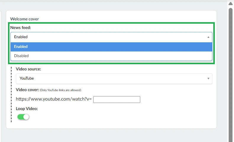 Enabling/disabling news feed