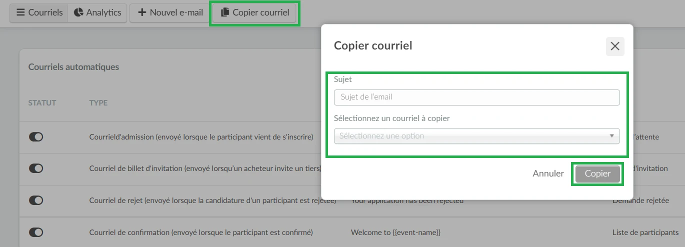  copier l'email