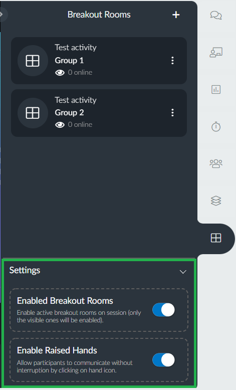 settings of the breakout room tab