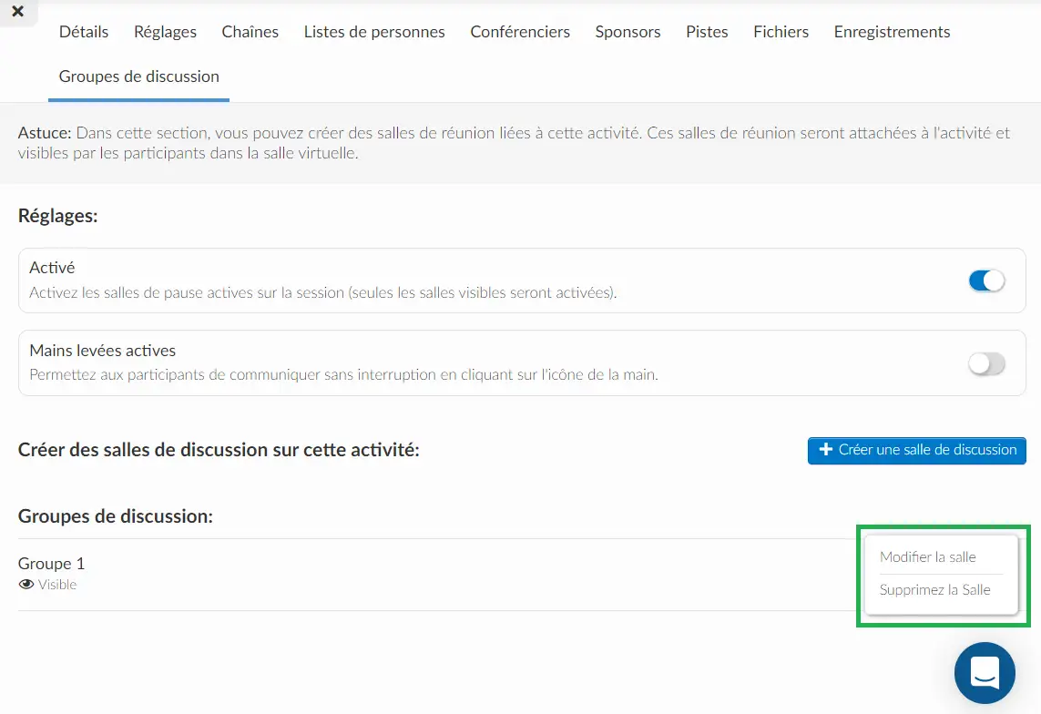 Modifier ou supprimer le groupe de discussion