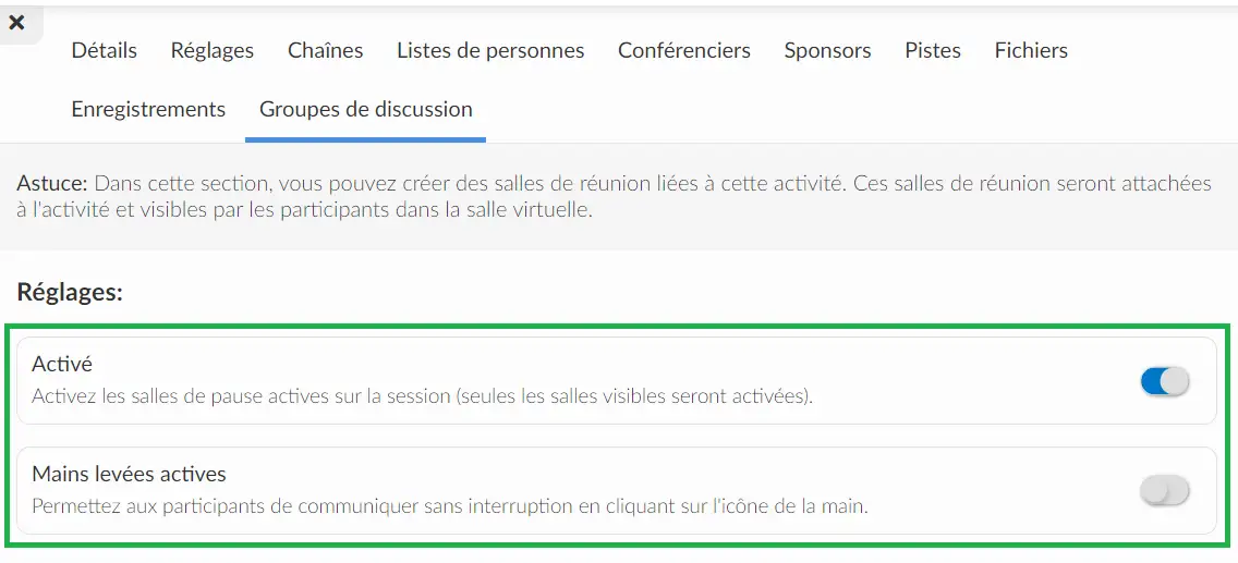 Réglages des groupes de discussion