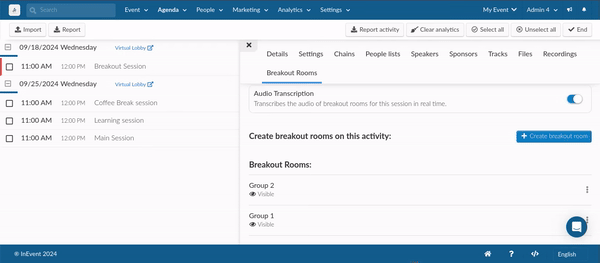 Gif showing how to edit or delete the Breakout room at the backend