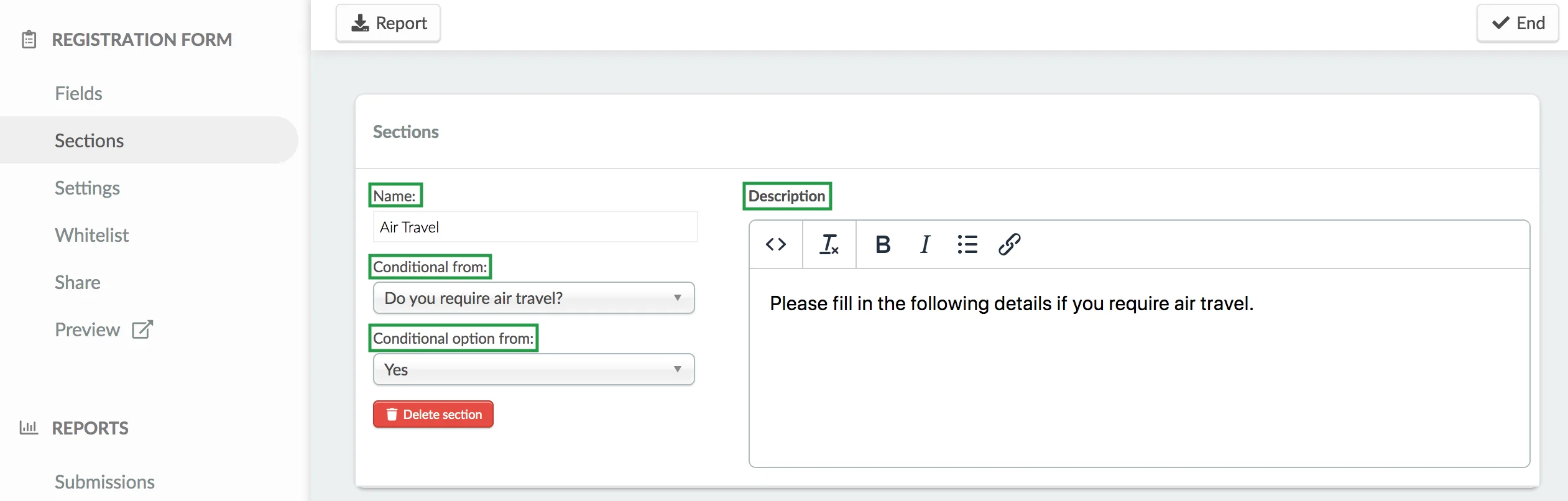 Image showing how to Edit a section