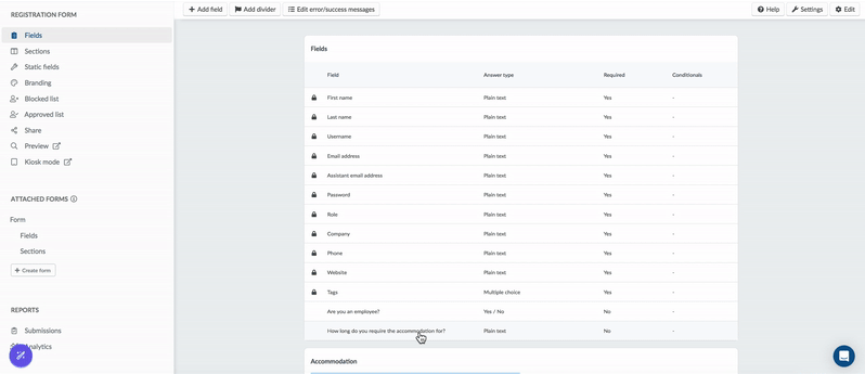 Gif showing how to add an existing field to a section