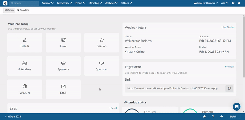 Gif showing the Webinar reports page and the options in it