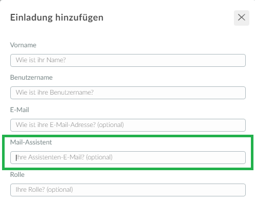 E-Mail-Adresse des Assistenten > Erstellen
