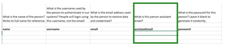 Assistant email in the spreadsheet