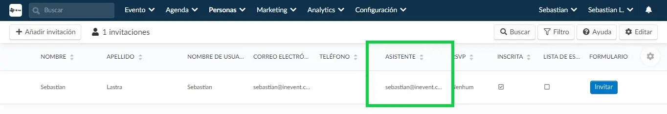 Imagen que muestra cómo aparecerá el correo electrónico del asistente.