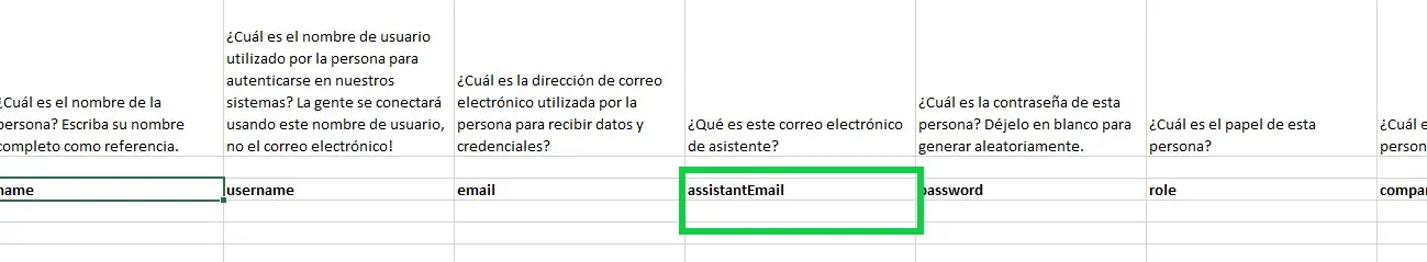 imagen que muestra el correo electrónico del Asistente en la hoja de cálculo