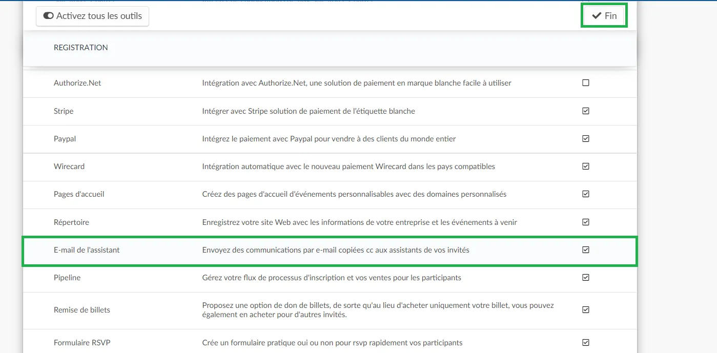 Image montrant l'adresse e-mail de l'Assistant dans les outils de paramètres