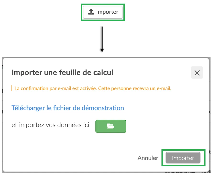 Capture d'écran : importer une feuille de calcul