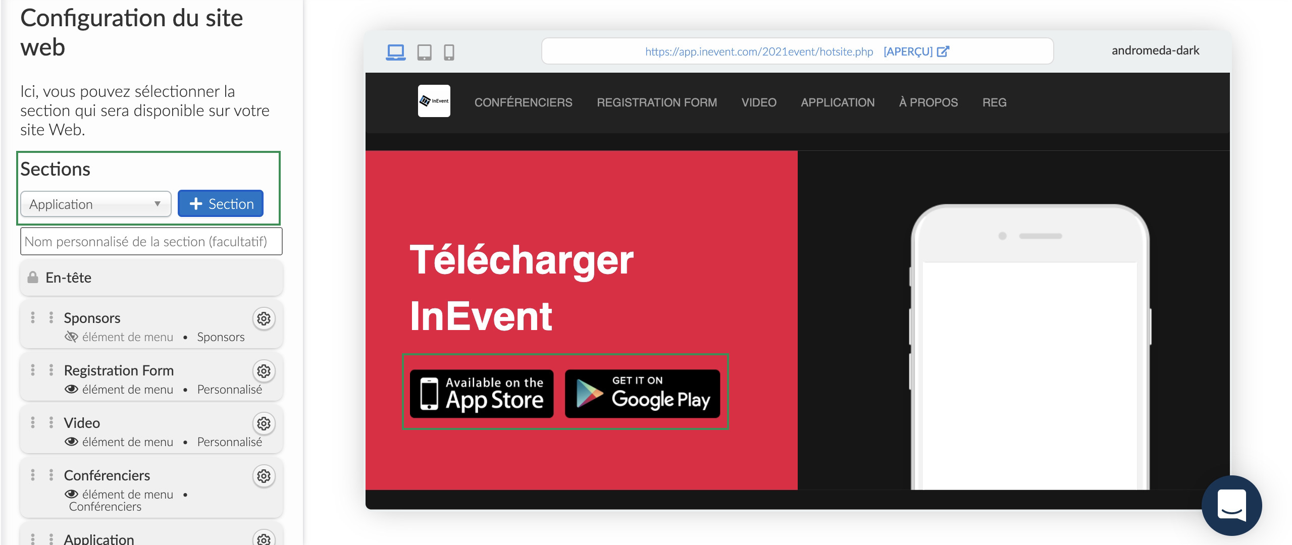 ajouter le téléchargement de votre application sur le website de votre événement