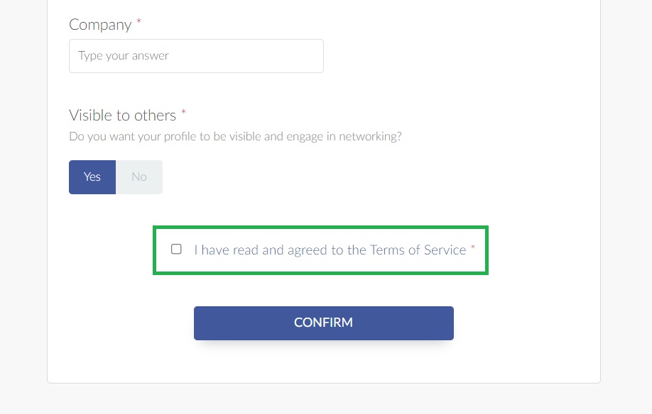 terms of service on forms