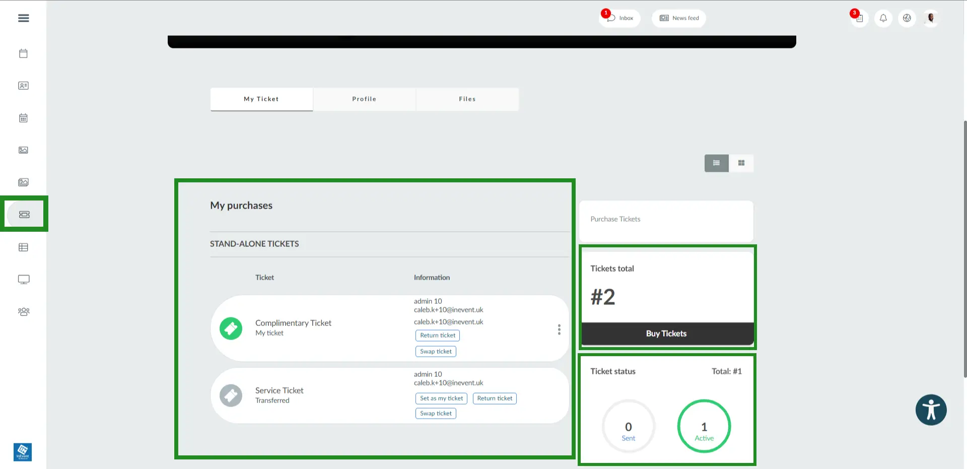 Image showing the My Tickets page.