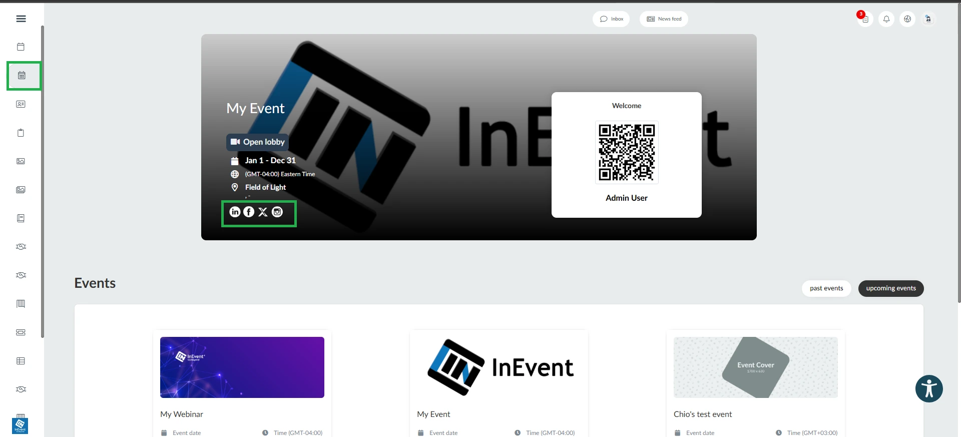 Image showing the social media icons in the cover image of My Events