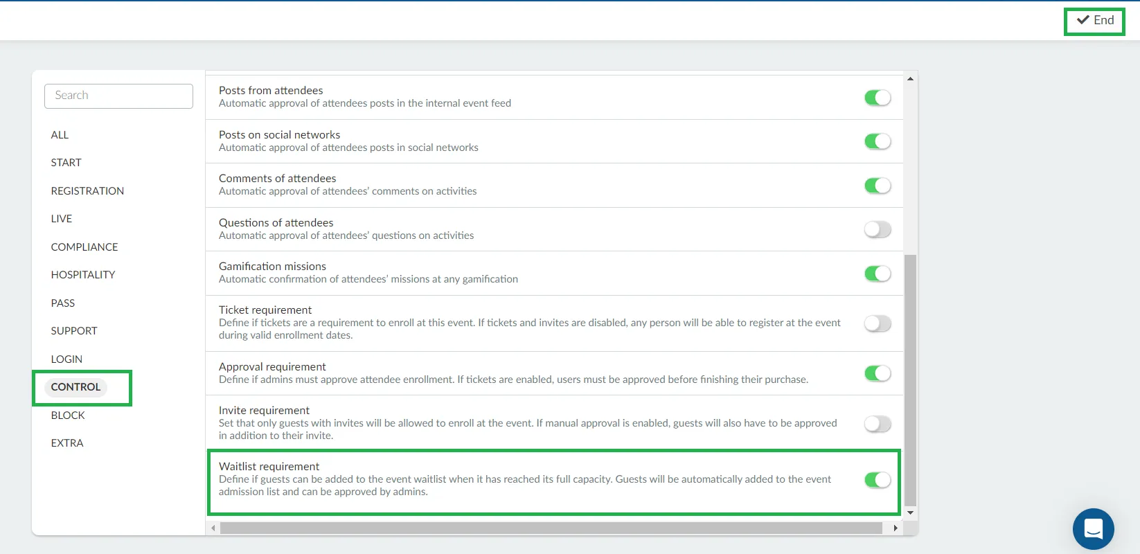 Activating the Waitlist requirement tool