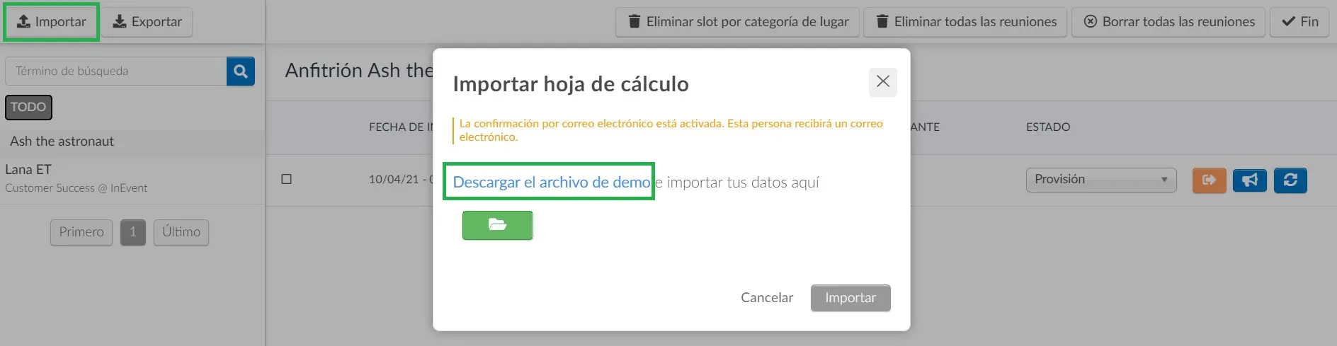 Usando hojas de cálculo para configurar sus reuniones