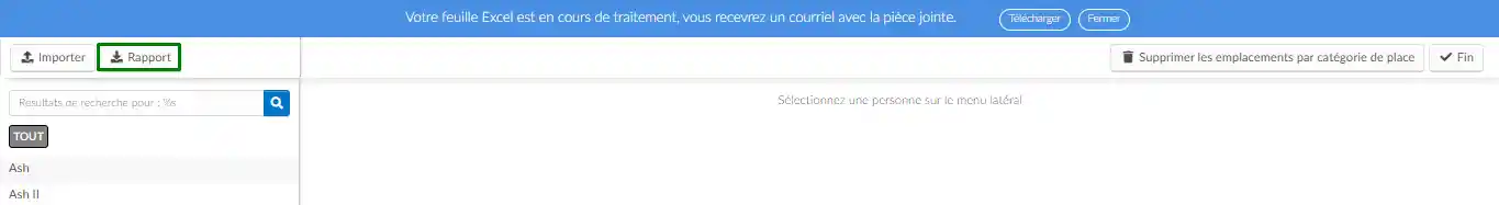 Image montrant comment obtenir un rapport Excel sur les réunions créées en cliquant sur Modifier > Rapport dans le coin supérieur gauche de la page.