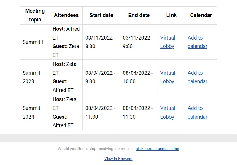 meeting table at the email