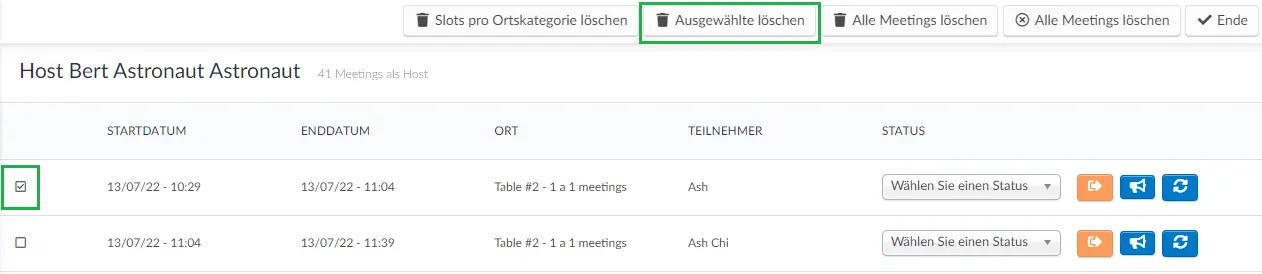 Wie kann ich ein Meeting löschen?