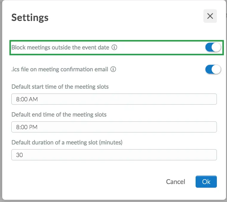 Block meetings outside event date 