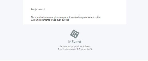 Capture d'écran de l'email informant que l'opération a été réussie 