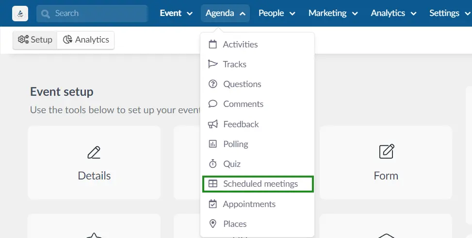 Go to Agenda > Scheduled meetings