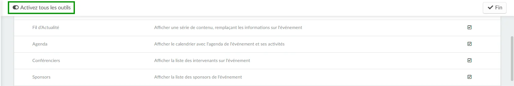 Activer tous les outils