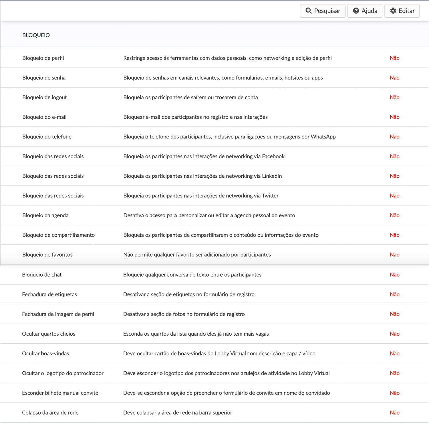 Captura de tela da seção de ferramentas de bloqueio.