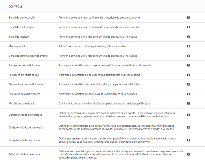 Captura de tela da seção de ferramentas de controle.