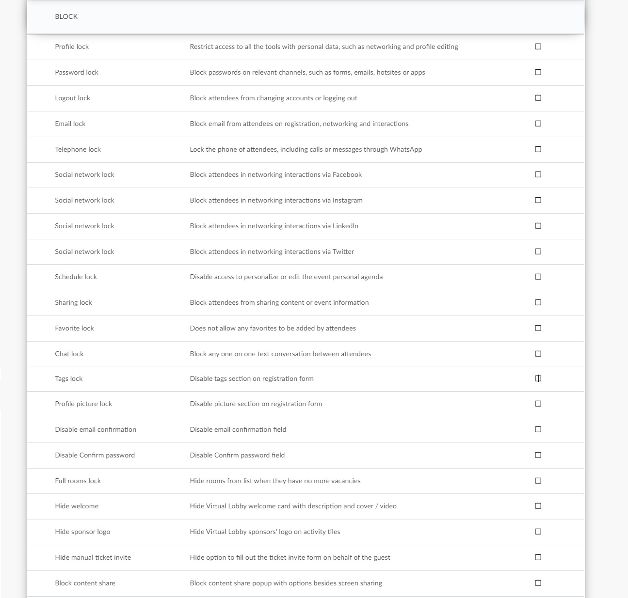 Block section - event tools