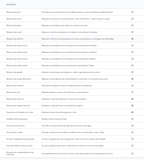 Captura de tela da seção de ferramentas de bloqueio.