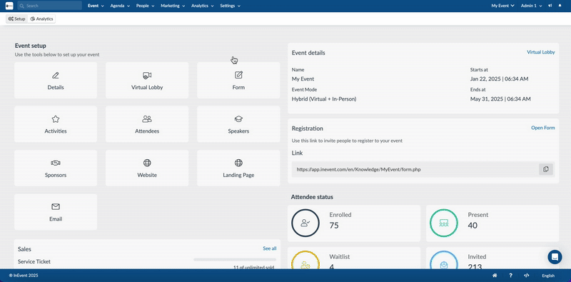Gif showing how to enable and disable event tools