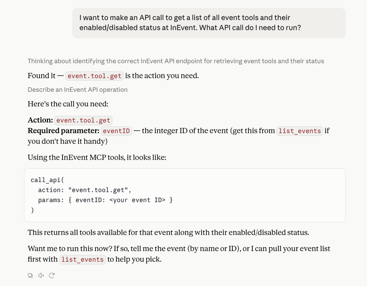 Screenshot showing the API information