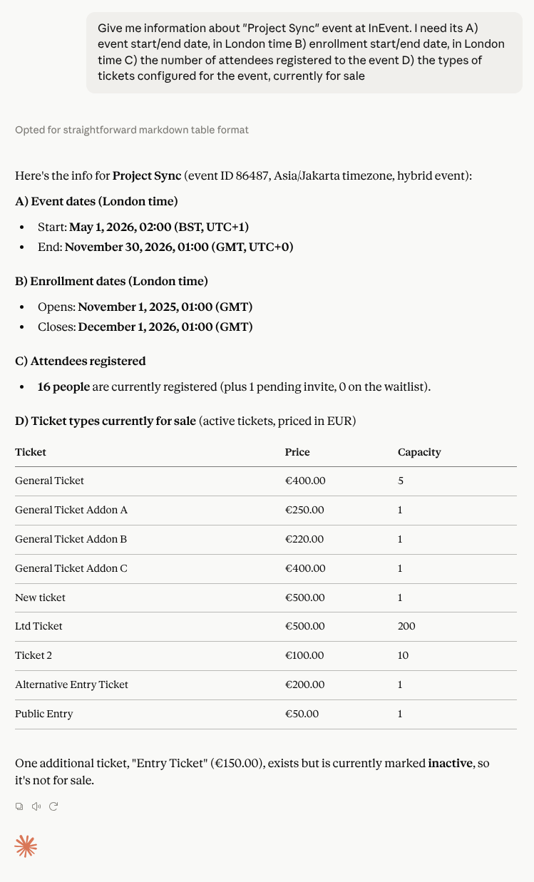 Screenshot showing the List event capability