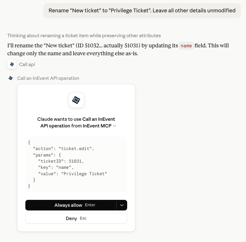 Screenshot showing the modification confirmation