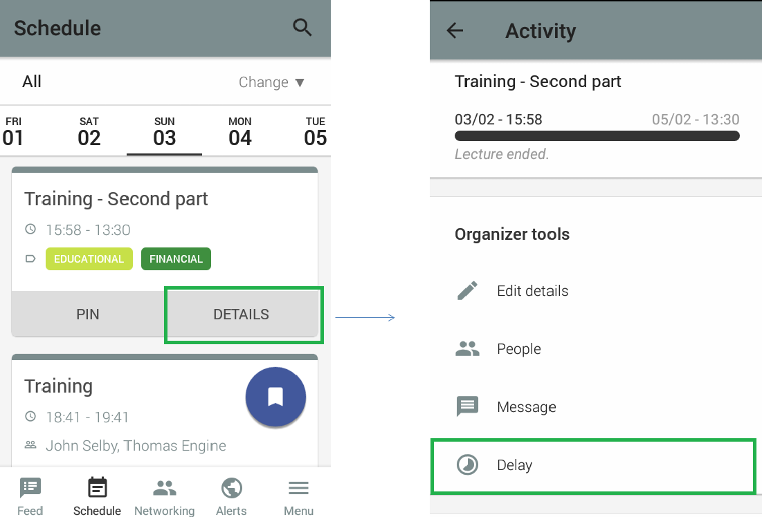 Screenshot of agenda>details on the app