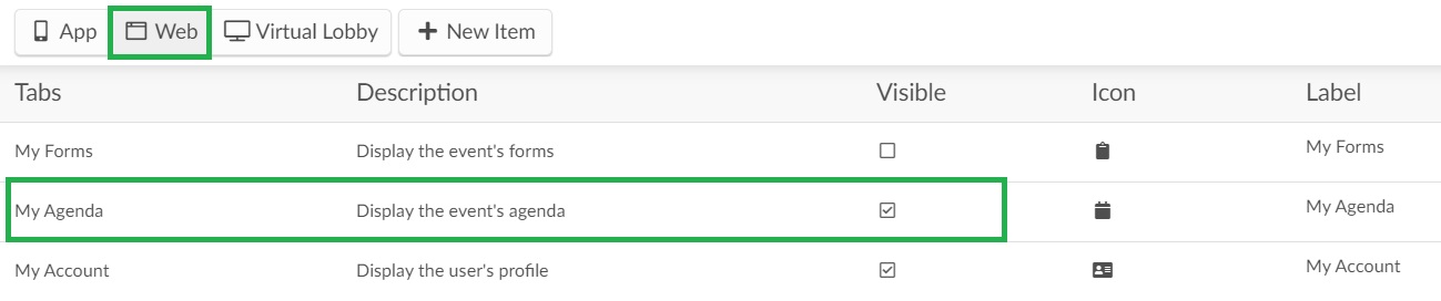 Making sure the my agenda tab is set to visible