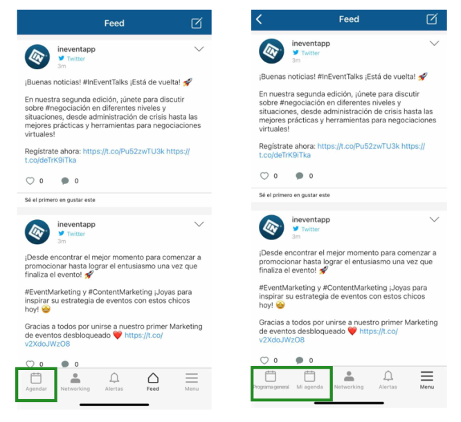 Accediendo a la agenda del evento a través de la App