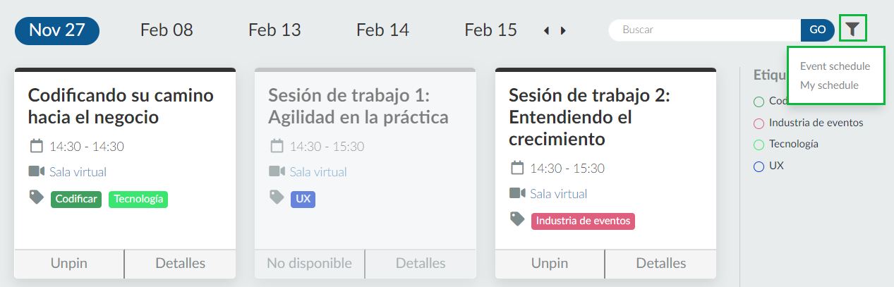 Filtrar las actividades