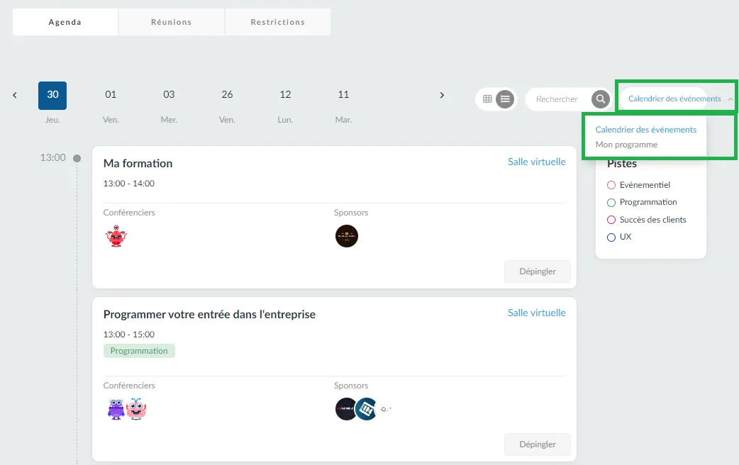 Filtrer les activités