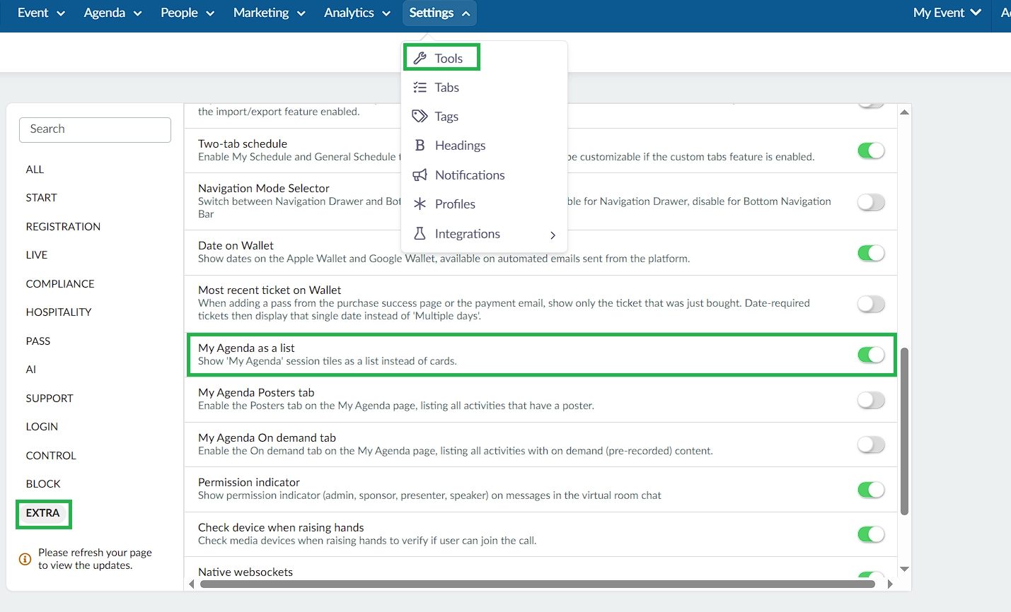 Enable agenda tab on VL