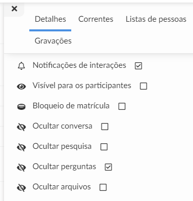 Captura de tela: opções de uma atividade