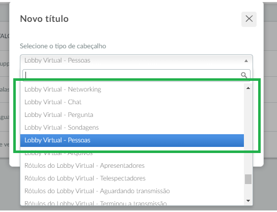 Captura de tela: Editando cabeçalhos do lobby virtual