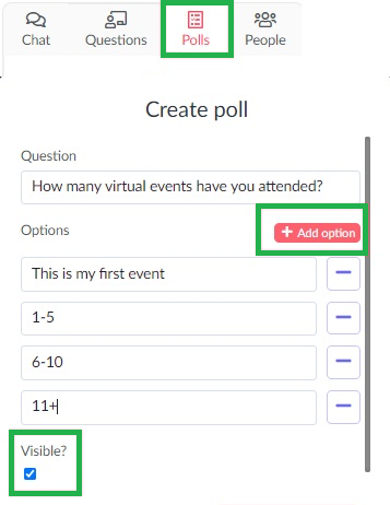 creating a poll in the virtual lobby