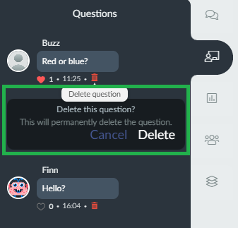 Screenshot deleting questions 
