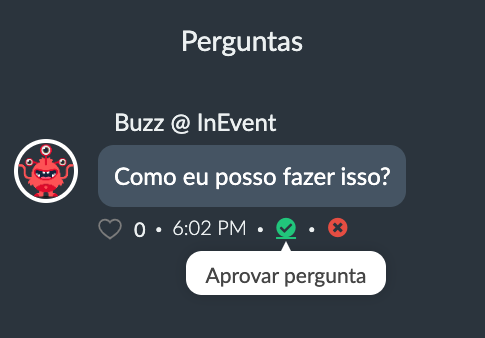 Captura de tela: Como aprovar ou rejeitar uma pergunta na atividade