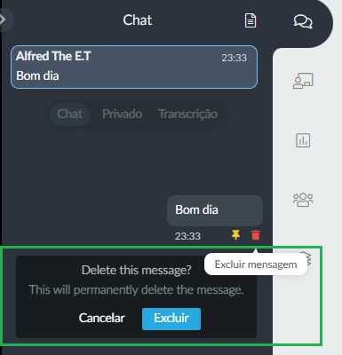Captura de tela: Como excluir uma mensagem dentro sessão